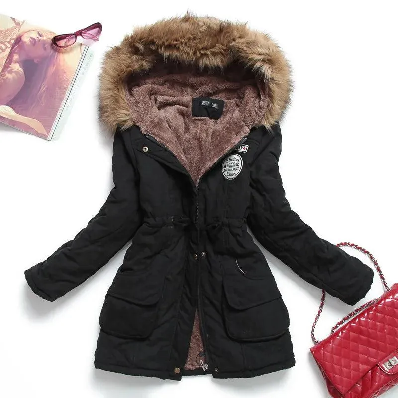 Fitaylor New Winter Women Jacket Medium-long Thicken Outwear Hooded Wadded Coat Slim Parka Cotton-padded Jacket Overcoat