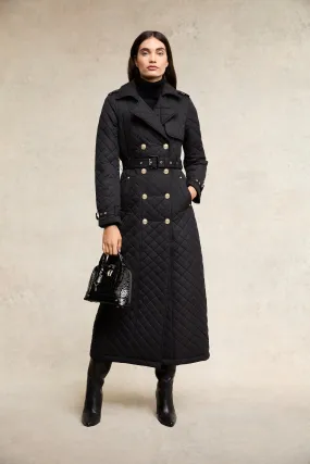 Full Length Enstone Quilted Trench Coat (Black)