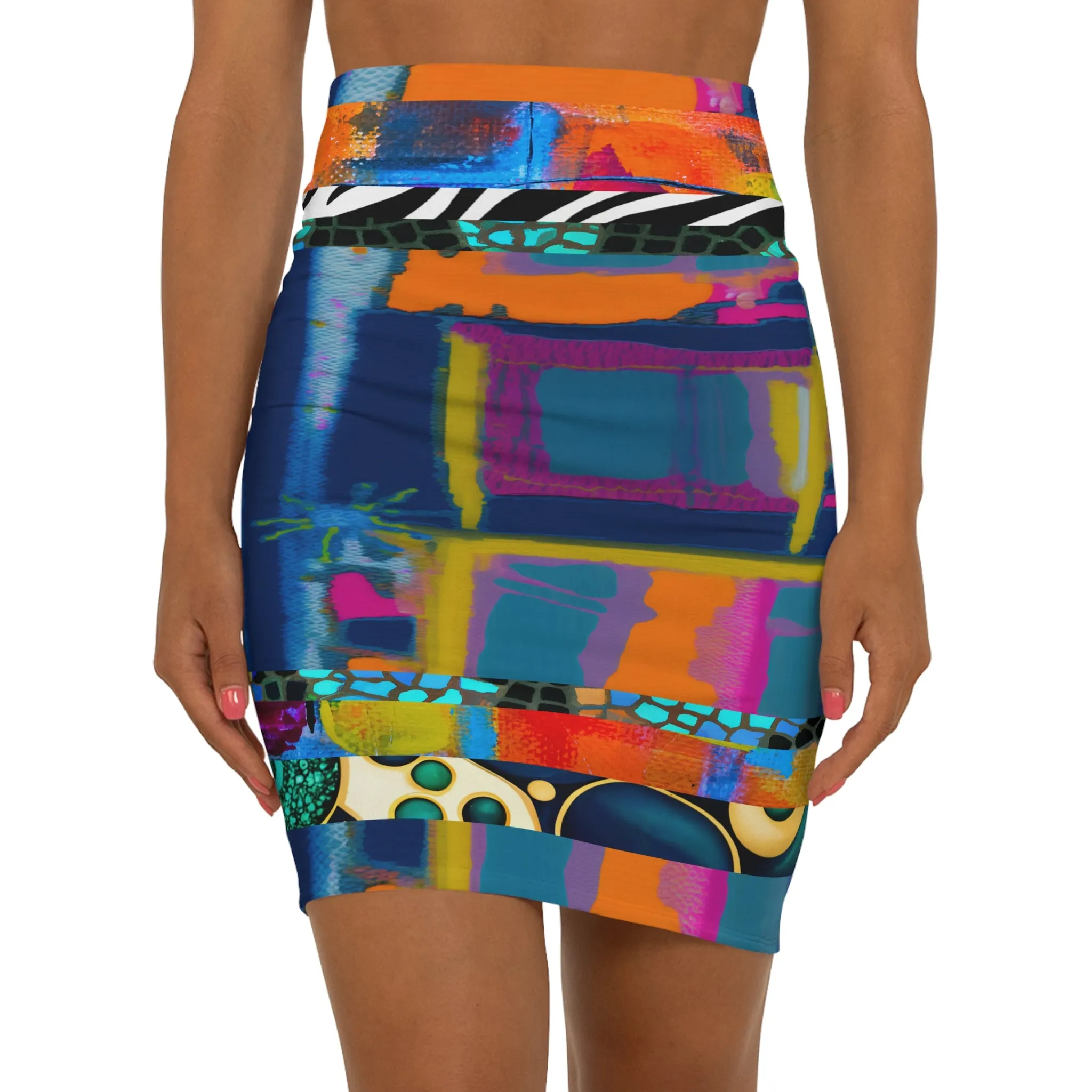 Girl with Attitude Denim Abstract Colorblock Mini Skirt