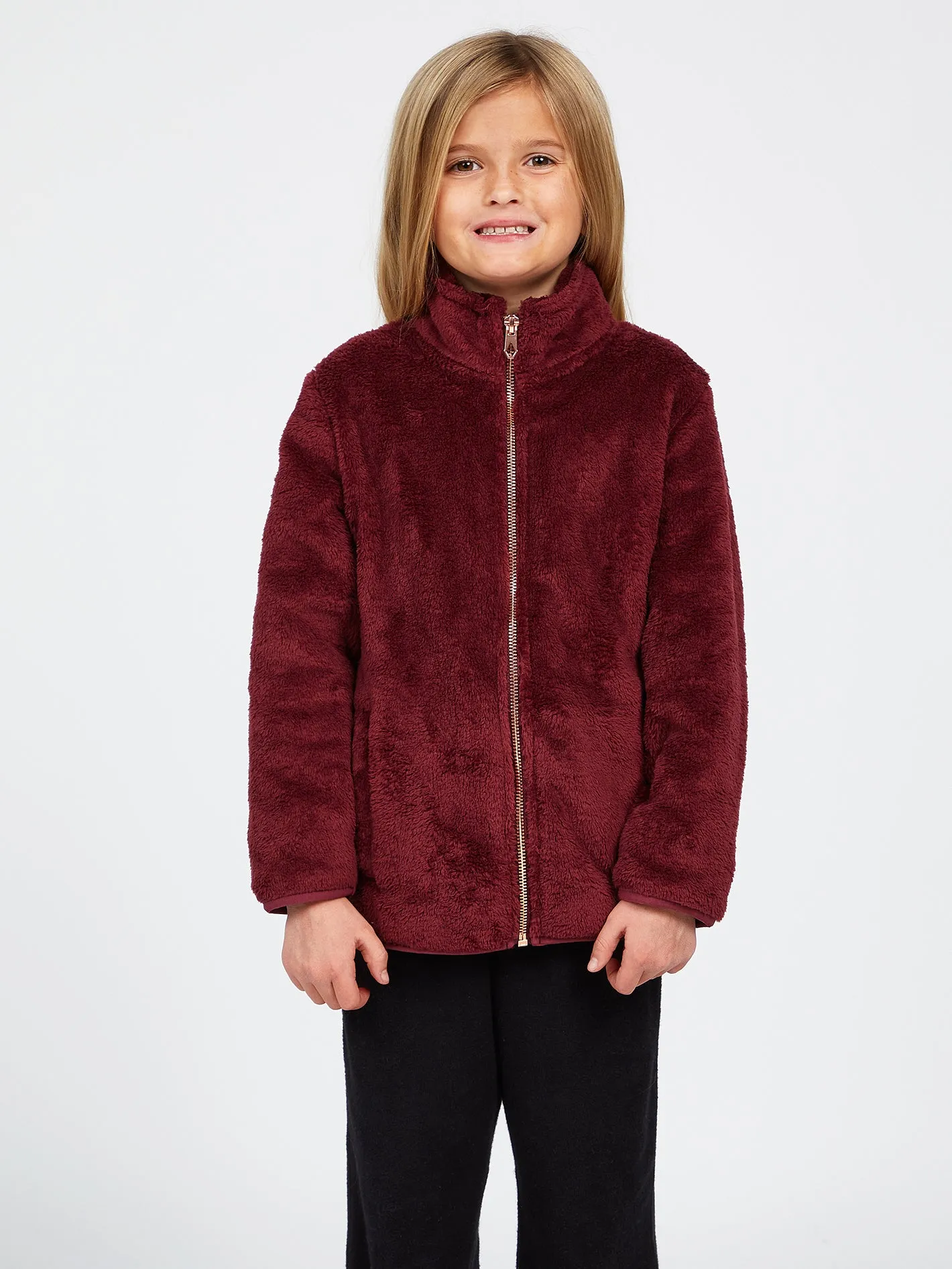 Girls Pheelin Phuzzy Zip Up Jacket - Burgundy