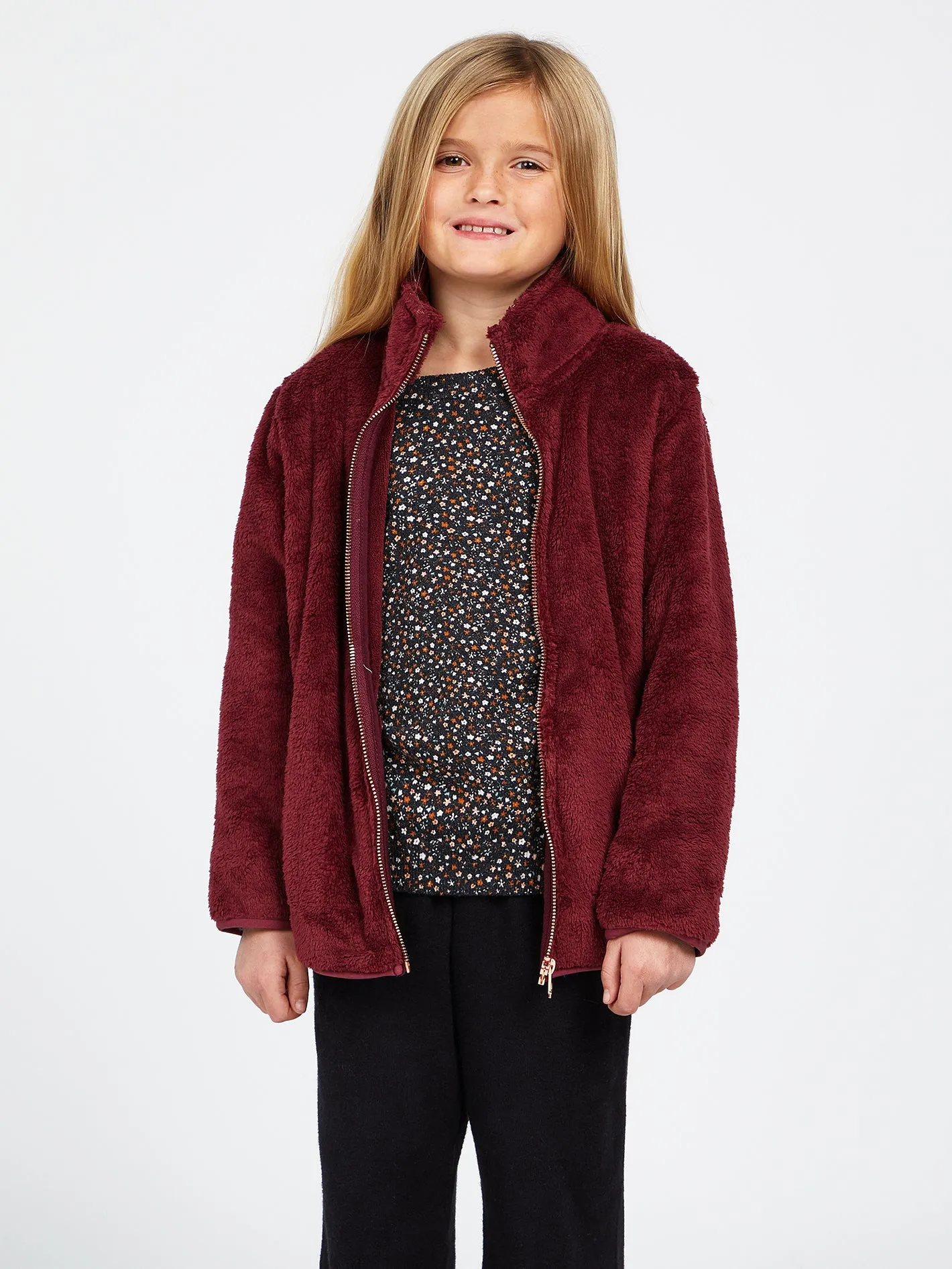 Girls Pheelin Phuzzy Zip Up Jacket - Burgundy