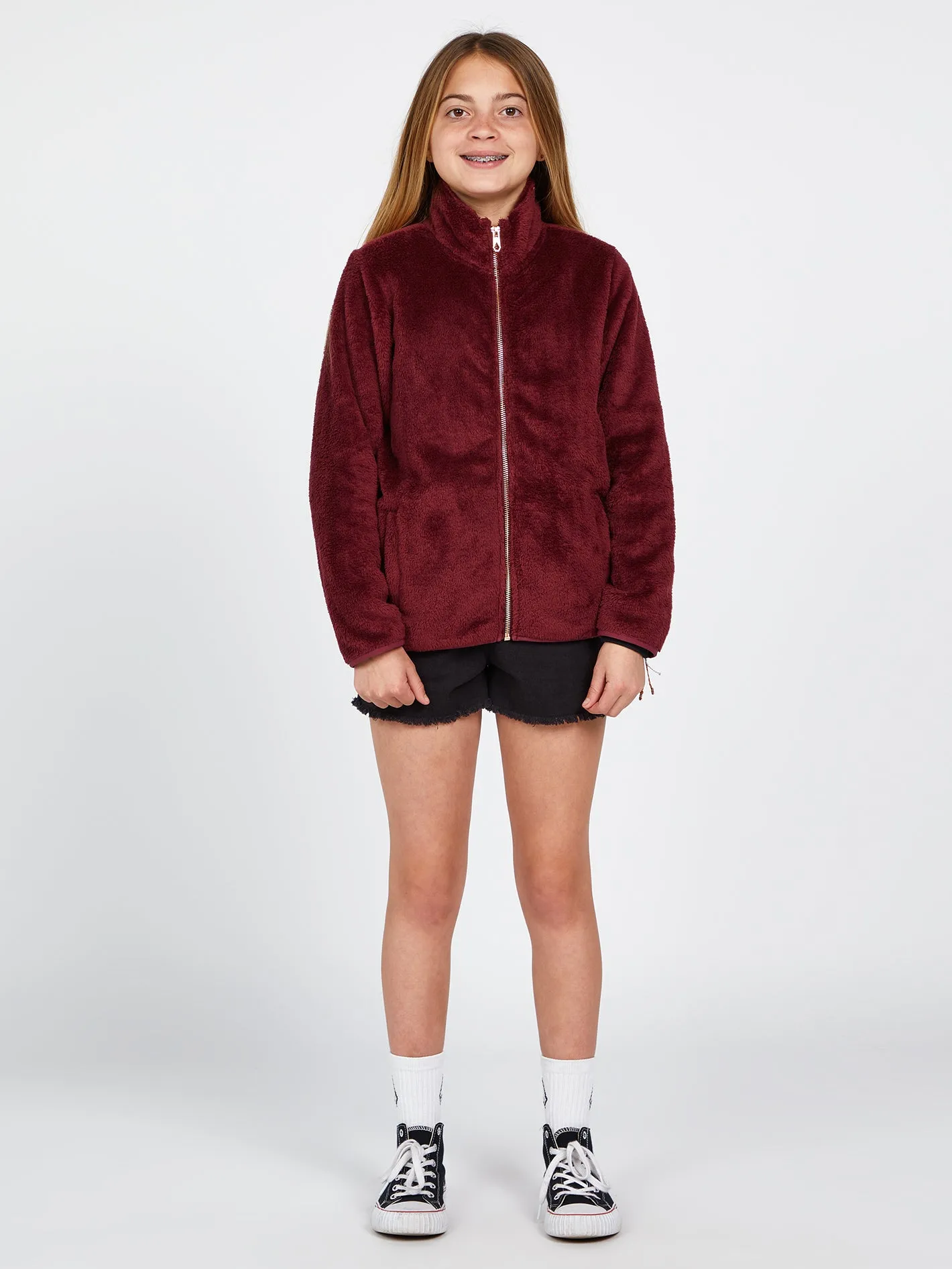 Girls Pheelin Phuzzy Zip Up Jacket - Burgundy