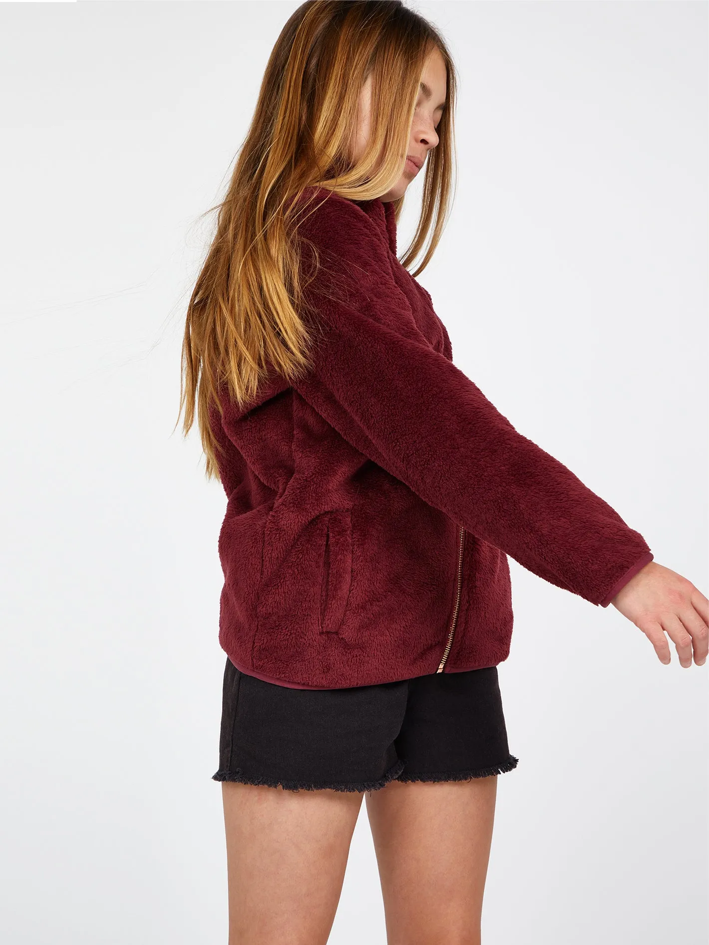 Girls Pheelin Phuzzy Zip Up Jacket - Burgundy