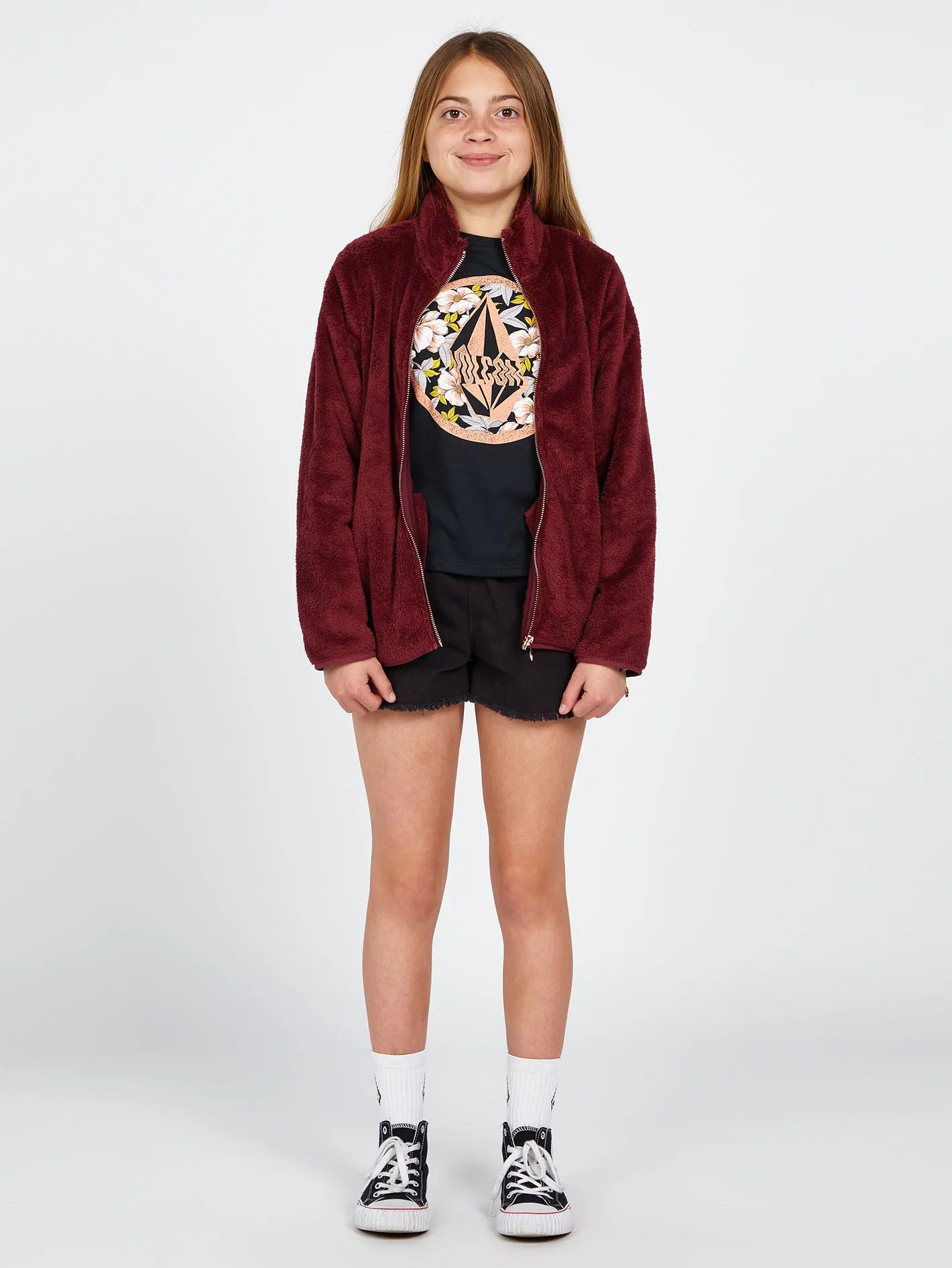 Girls Pheelin Phuzzy Zip Up Jacket - Burgundy