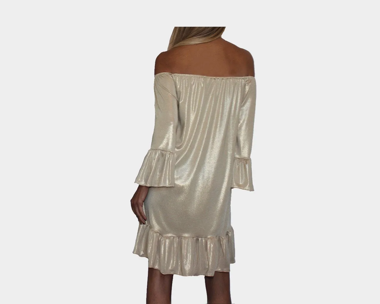 Gold Off Shoulder Ruffle Dress - The St. Tropez