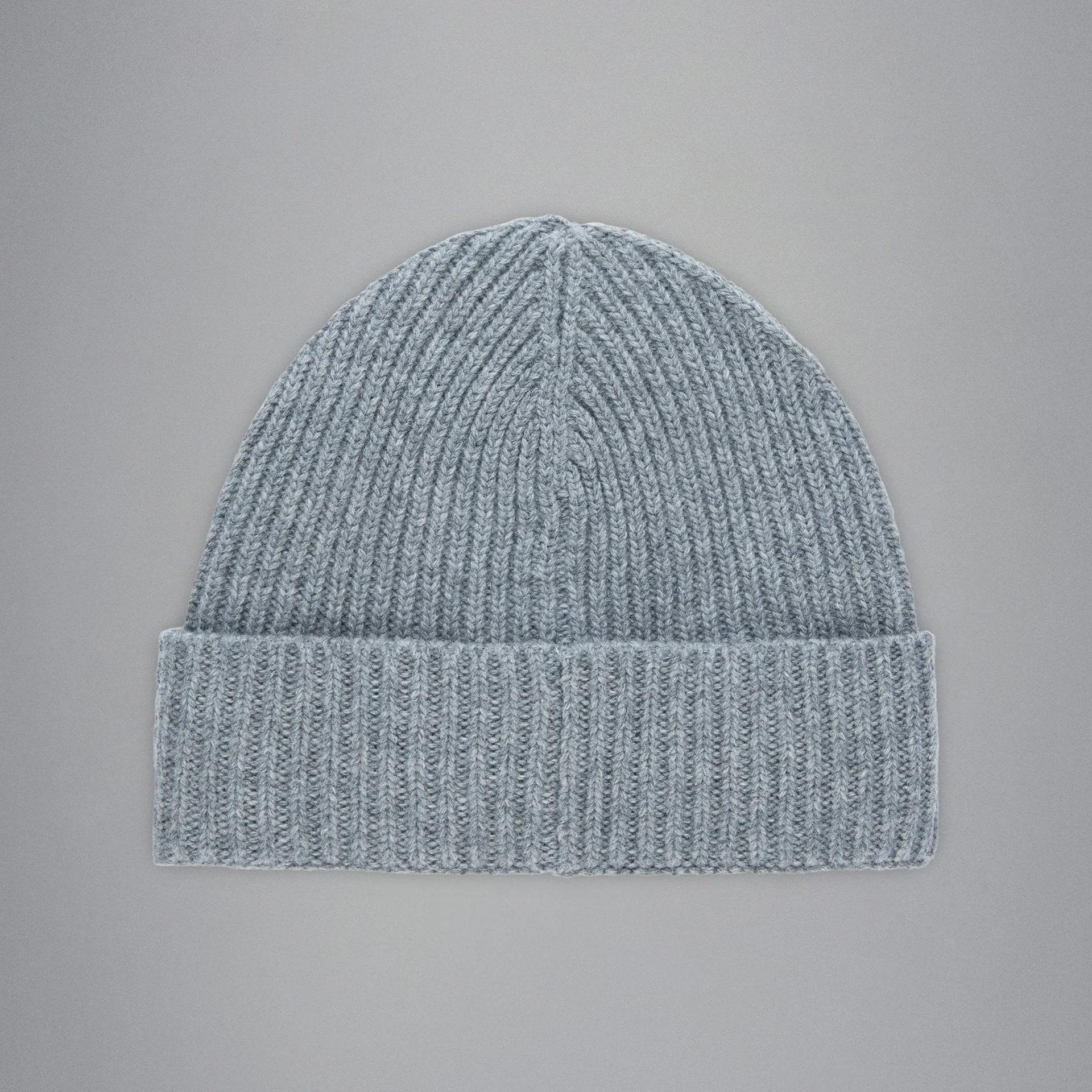 Gray Ribbed Knit Re-Wool Beanie with Sueded Leather Badge - Paul & Shark