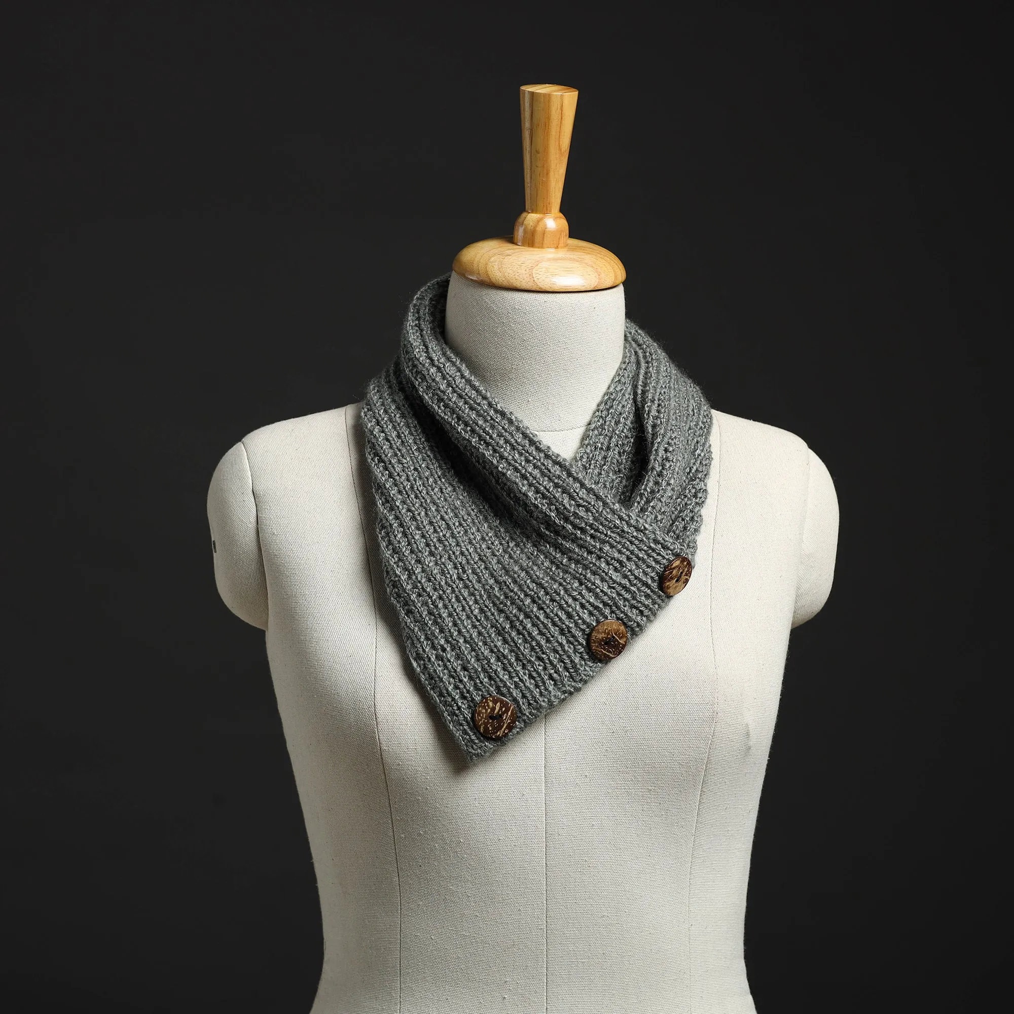 Grey - Kumaun Hand Knitted Woolen Button Cowl 111