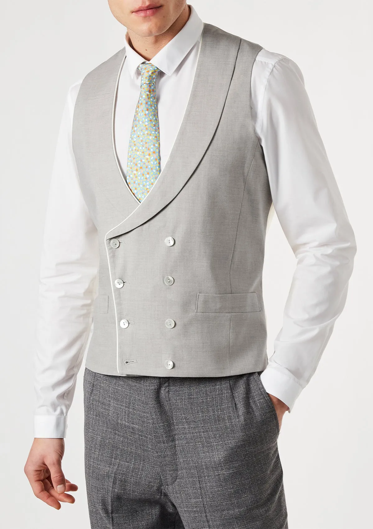 Grey Shawl Lapel Double Breasted Waistcoat