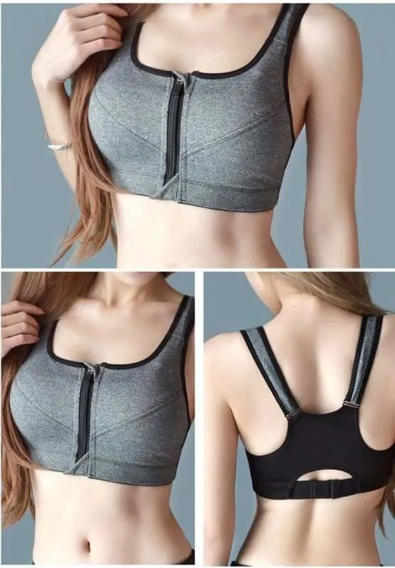 GYM zipper Adjustable Strap sports bra