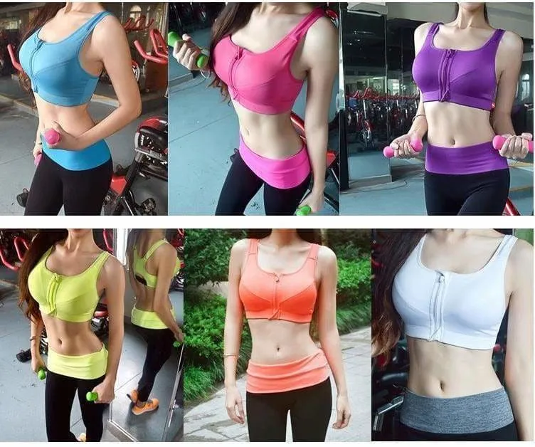 GYM zipper Adjustable Strap sports bra