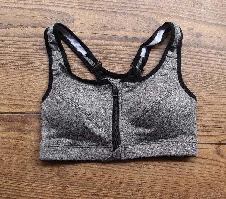 GYM zipper Adjustable Strap sports bra