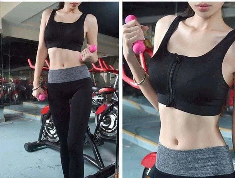 GYM zipper Adjustable Strap sports bra