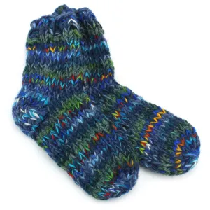 Hand Knitted Wool Ankle Socks - SD Dark Blue Mix