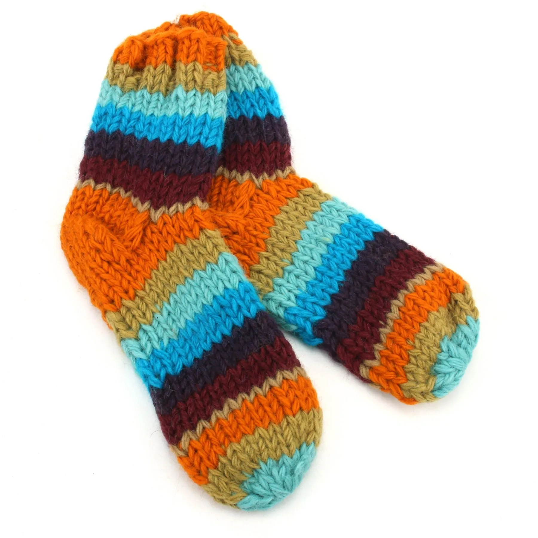 Hand Knitted Wool Ankle Socks - Stripe Retro C