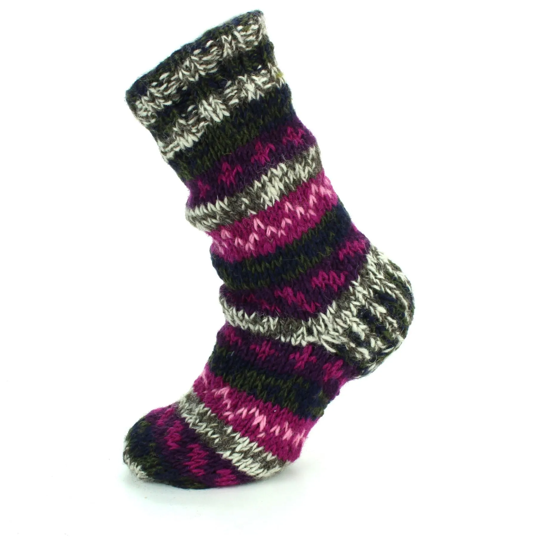 Hand Knitted Wool Slipper Socks Lined - SD Dark Multi