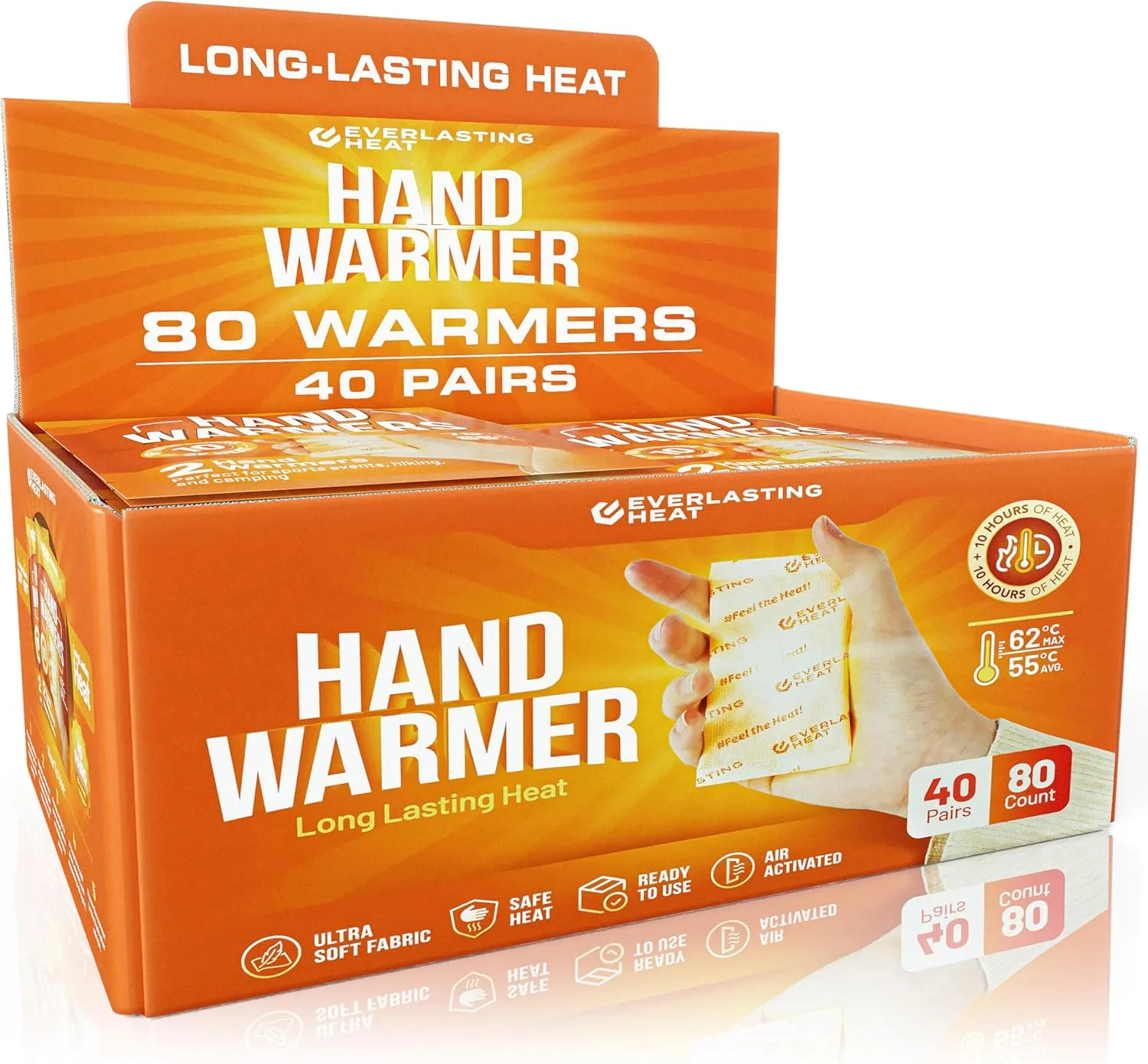 Hand Warmers 20 Pairs (40 Warmers) - Up to 10 Hours of Long Lasting Warmth and Hot Hands - Easy Air Activation for Hands, Body and Feet - TSA Approved