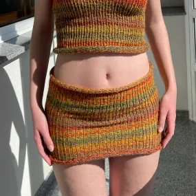 Handmade knitted mini skirt in earth tones