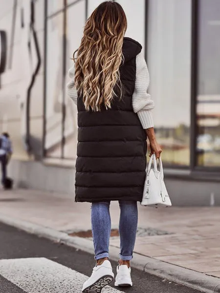 Harajuku Jacket Women Sleeveless Casual Parkas Autumn Winter Quilted Coat Hooded Parka Cotton Padded Long Jackets Overcoat