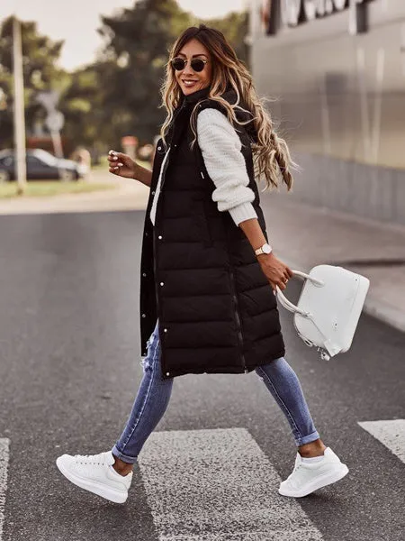 Harajuku Jacket Women Sleeveless Casual Parkas Autumn Winter Quilted Coat Hooded Parka Cotton Padded Long Jackets Overcoat