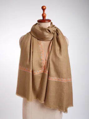 Hashidar Border Sozni Embroidery Pashmina Shawl Caramel