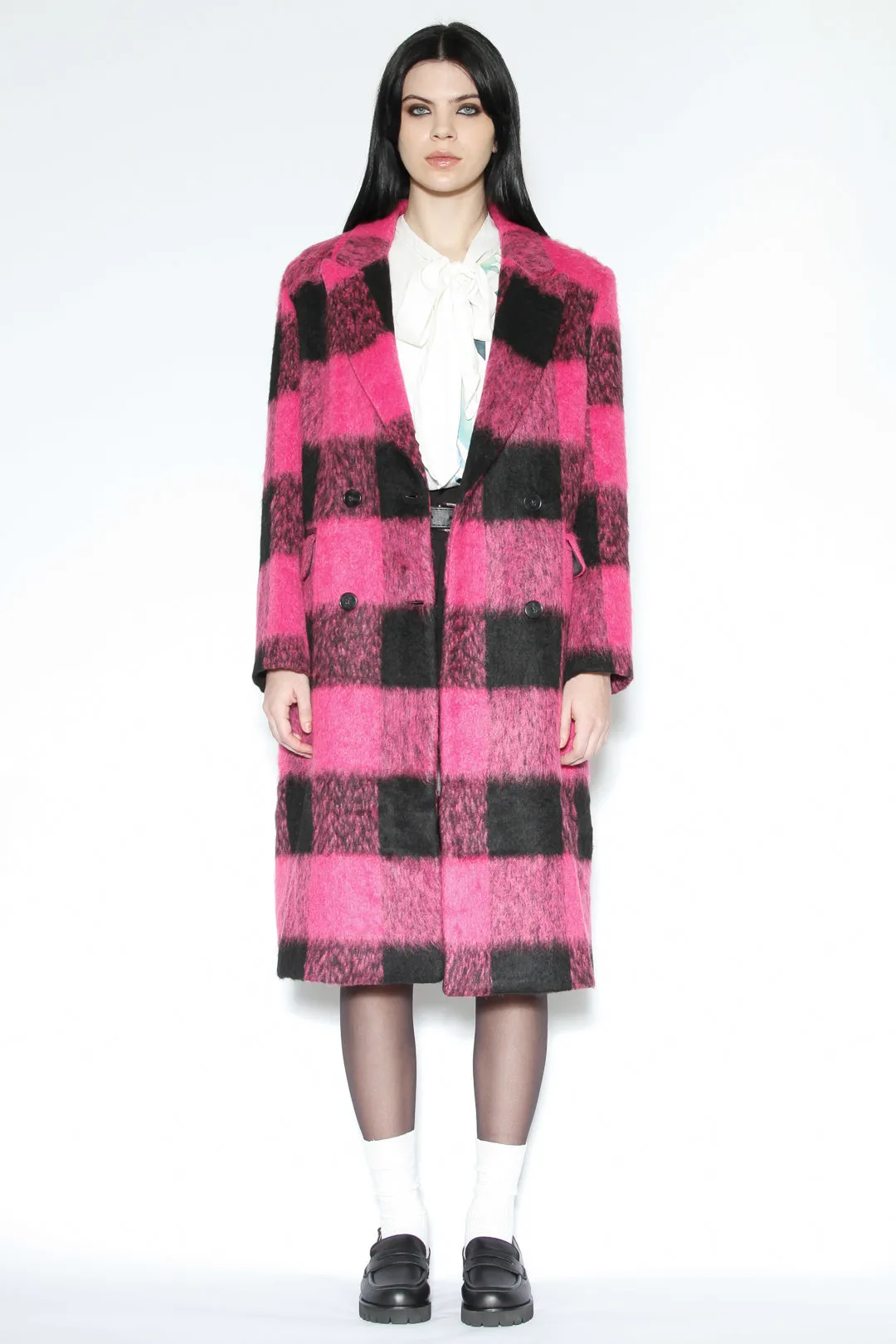 Heavy Wool Pink Black Plaid Coat