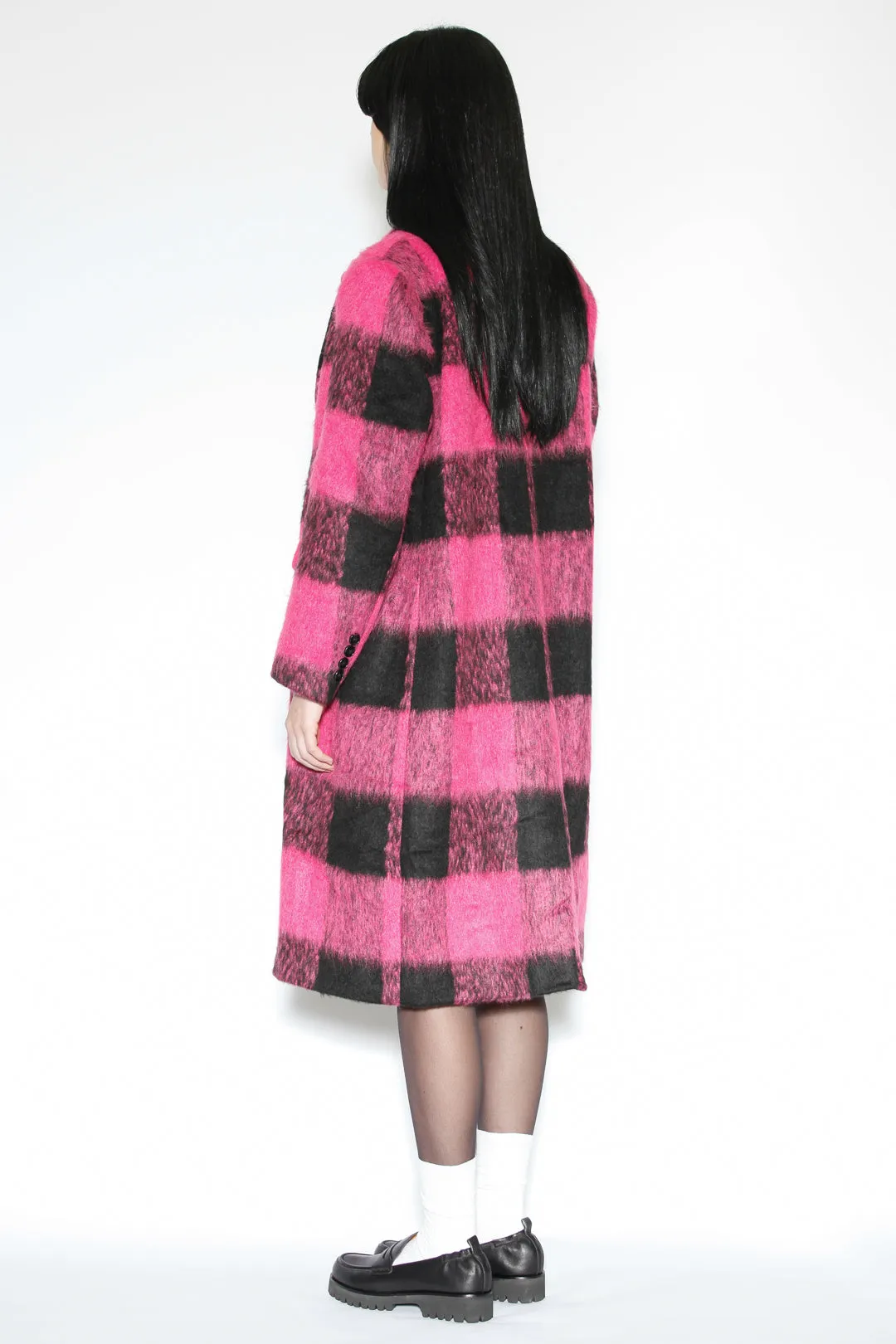 Heavy Wool Pink Black Plaid Coat