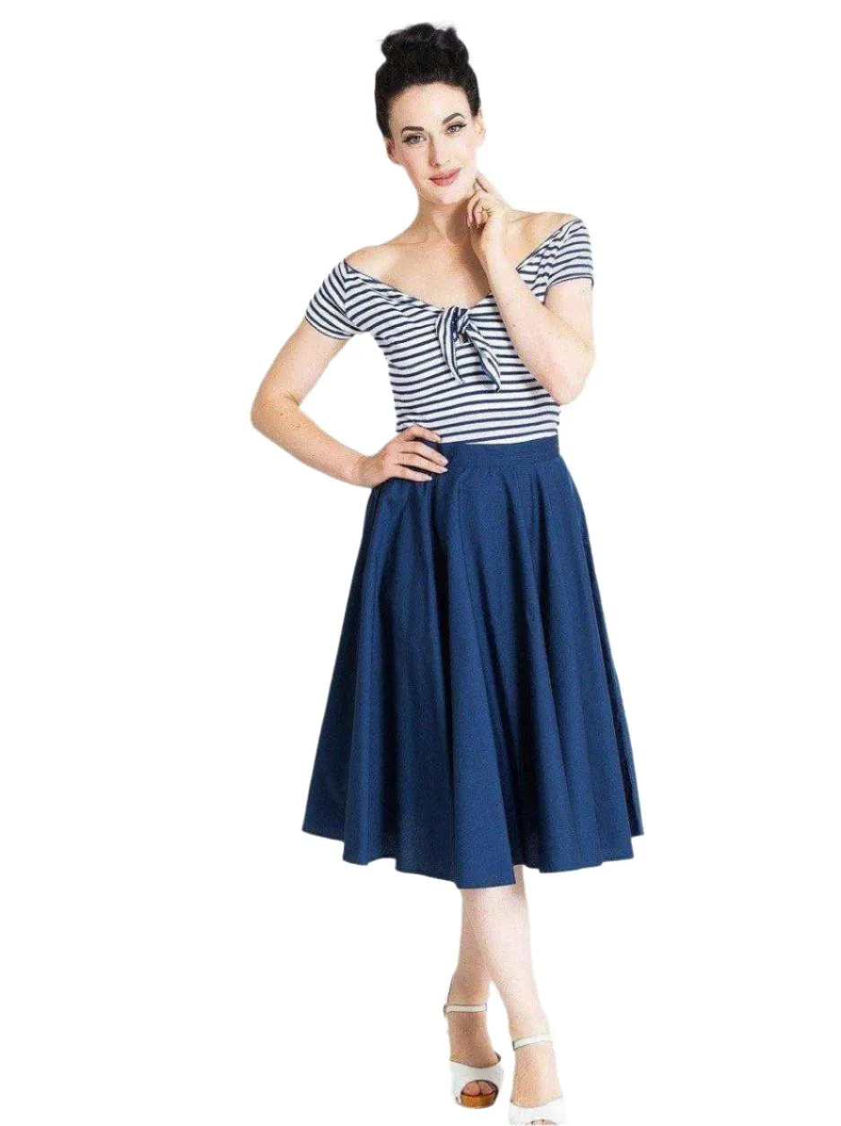 HELL BUNNY PAULA NAVY BLUE CIRCLE SKIRT