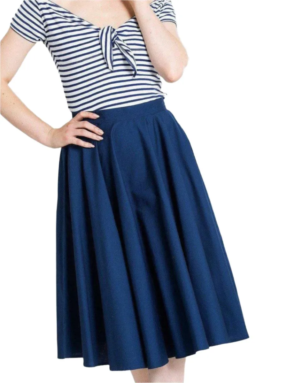 HELL BUNNY PAULA NAVY BLUE CIRCLE SKIRT