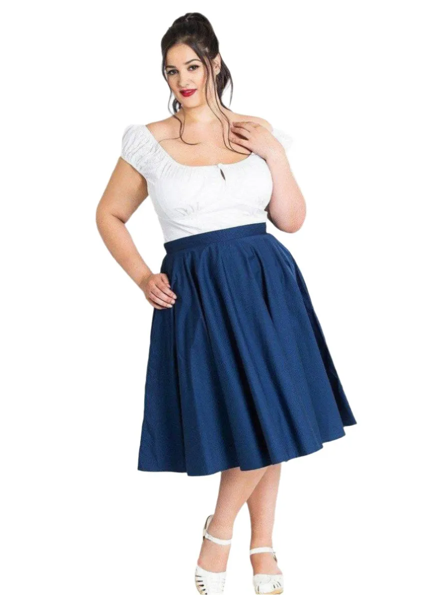 HELL BUNNY PAULA NAVY BLUE CIRCLE SKIRT