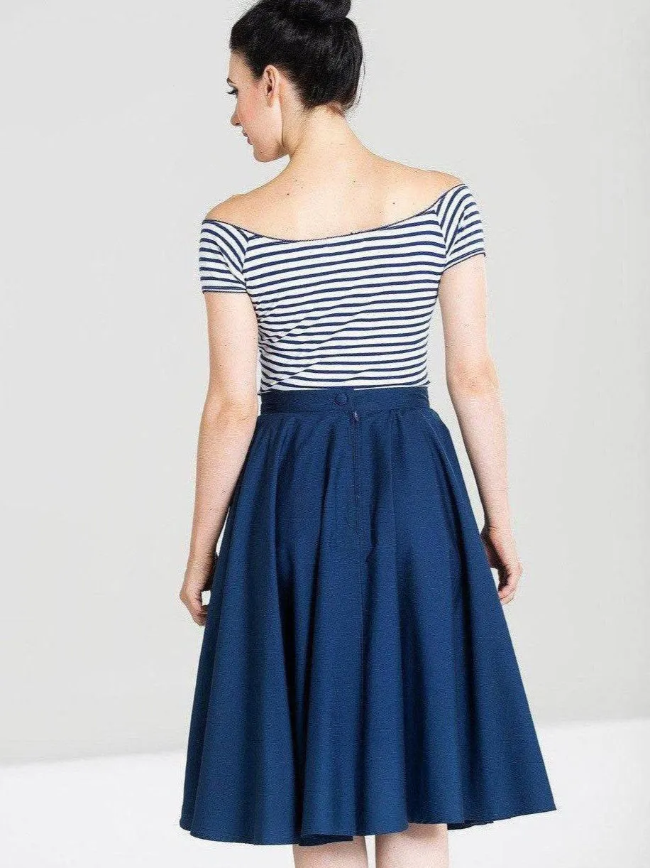 HELL BUNNY PAULA NAVY BLUE CIRCLE SKIRT