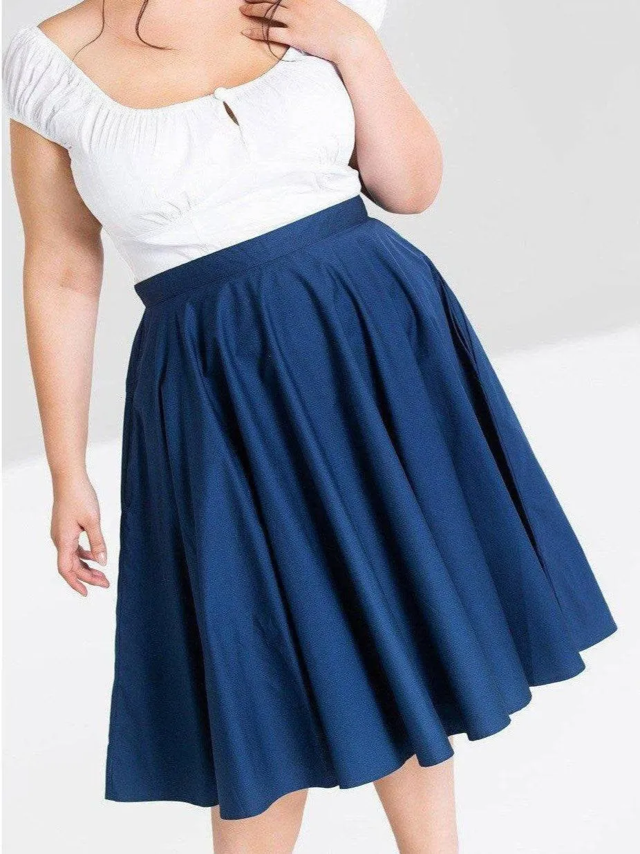 HELL BUNNY PAULA NAVY BLUE CIRCLE SKIRT