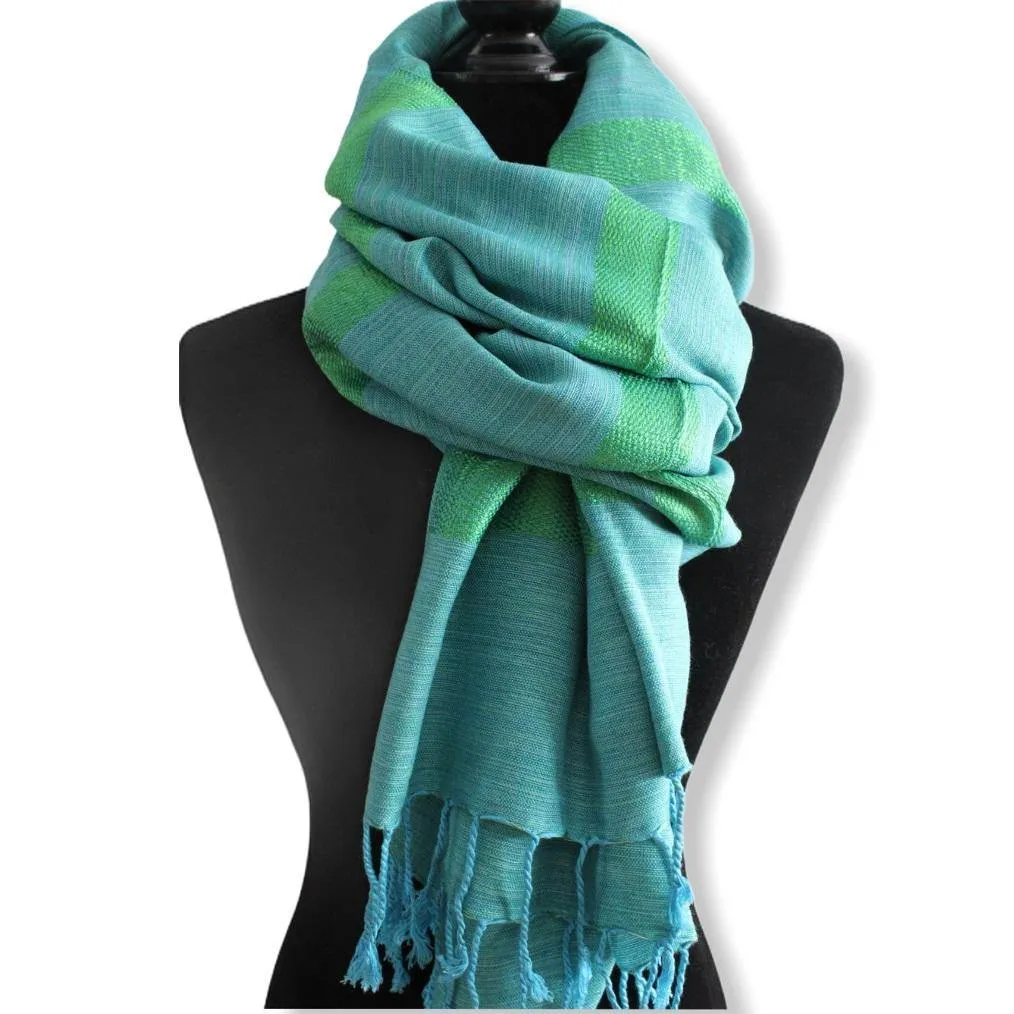 Helyat Handwoven Shawl - Turquoise & Green