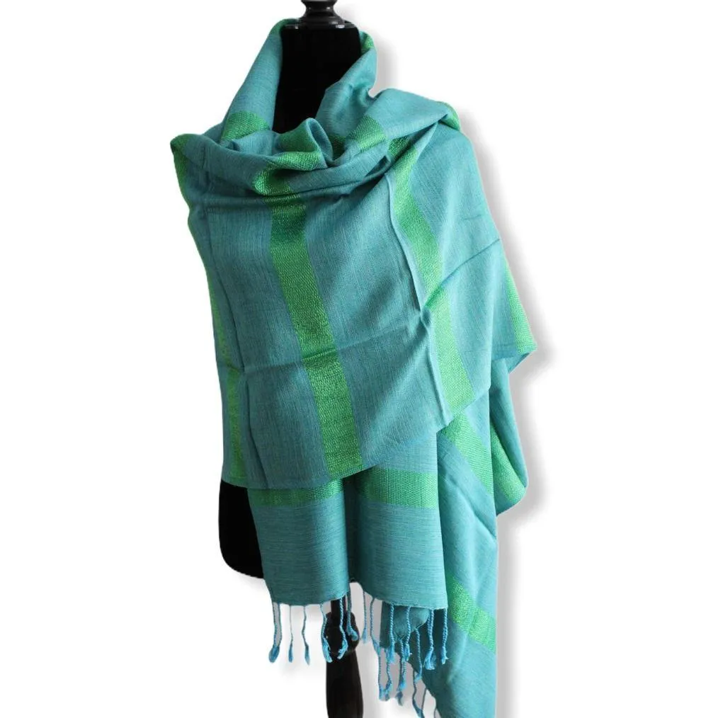 Helyat Handwoven Shawl - Turquoise & Green