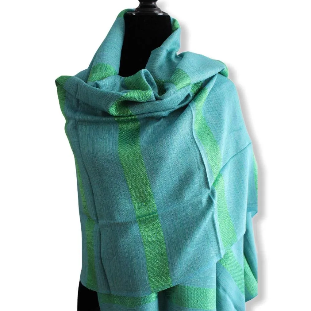 Helyat Handwoven Shawl - Turquoise & Green