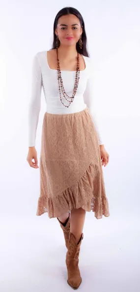 Honey creek taupe lace skirt w/ruffle bottom