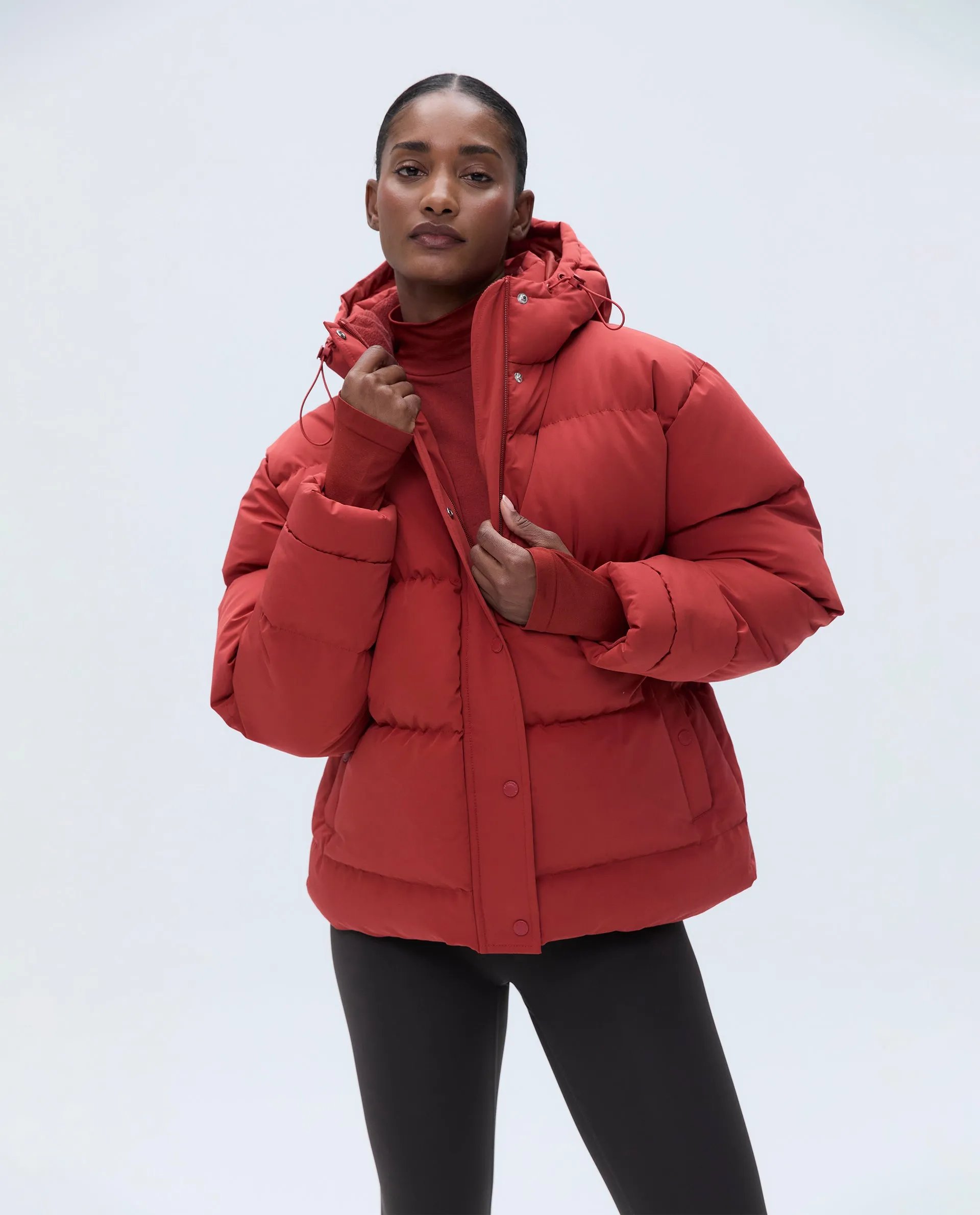 Hooded Puffer Jacket - Vintage Red