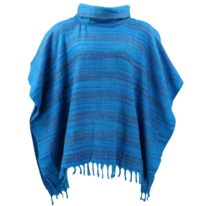 Hooded Square Poncho - Light Blue