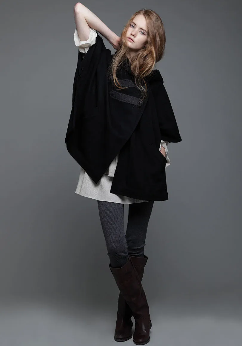 Hooded Wool Poncho