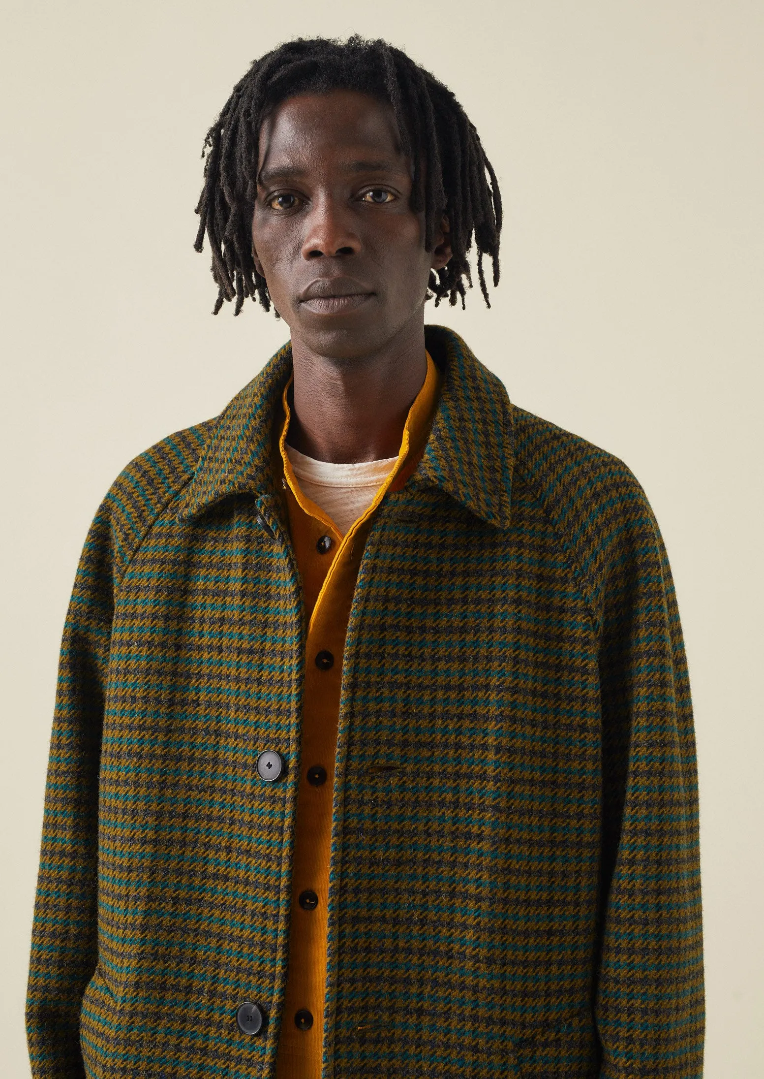 Houndstooth Wool Raglan Coat | Mustard/Multi