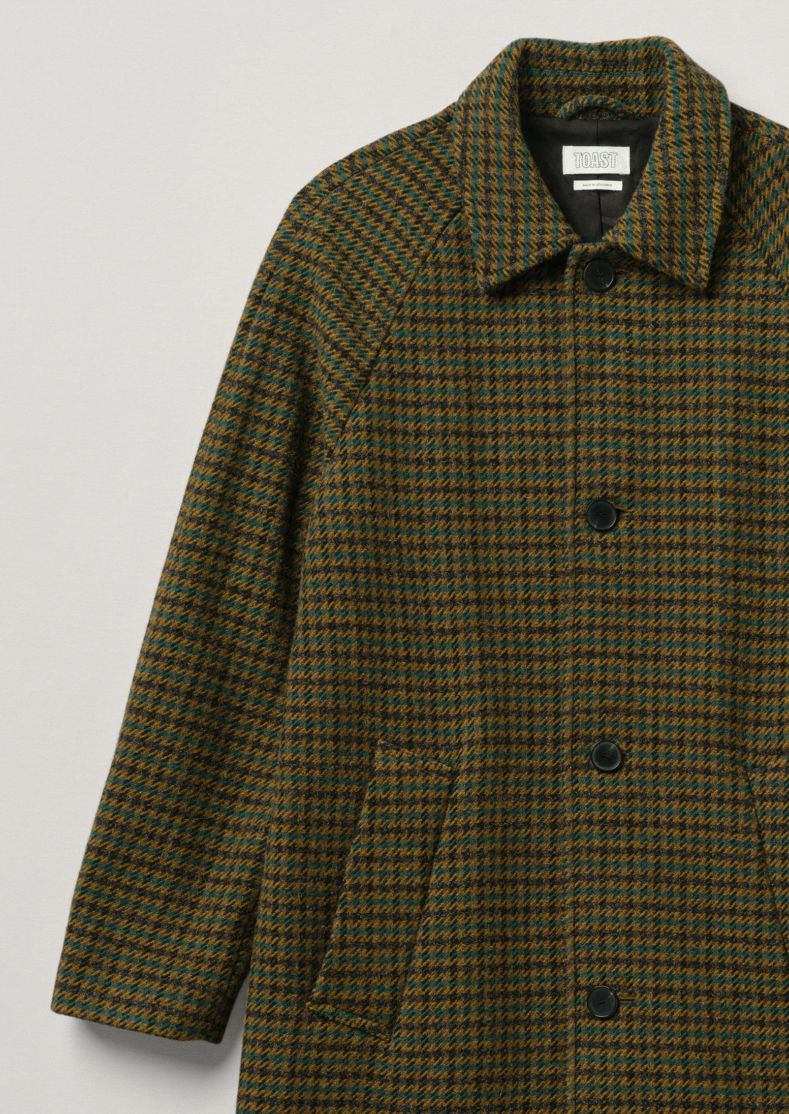 Houndstooth Wool Raglan Coat | Mustard/Multi