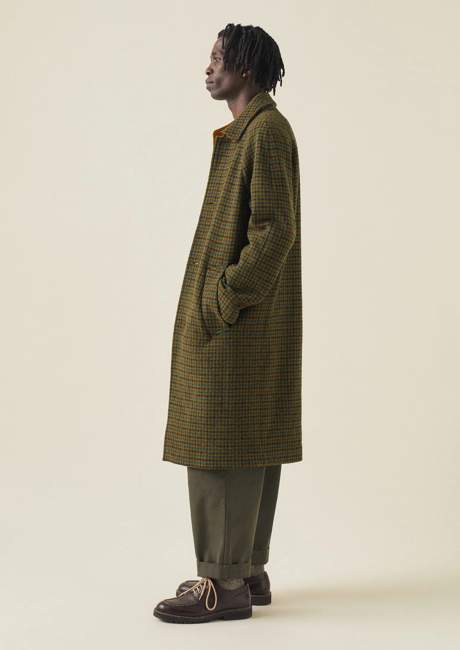 Houndstooth Wool Raglan Coat | Mustard/Multi