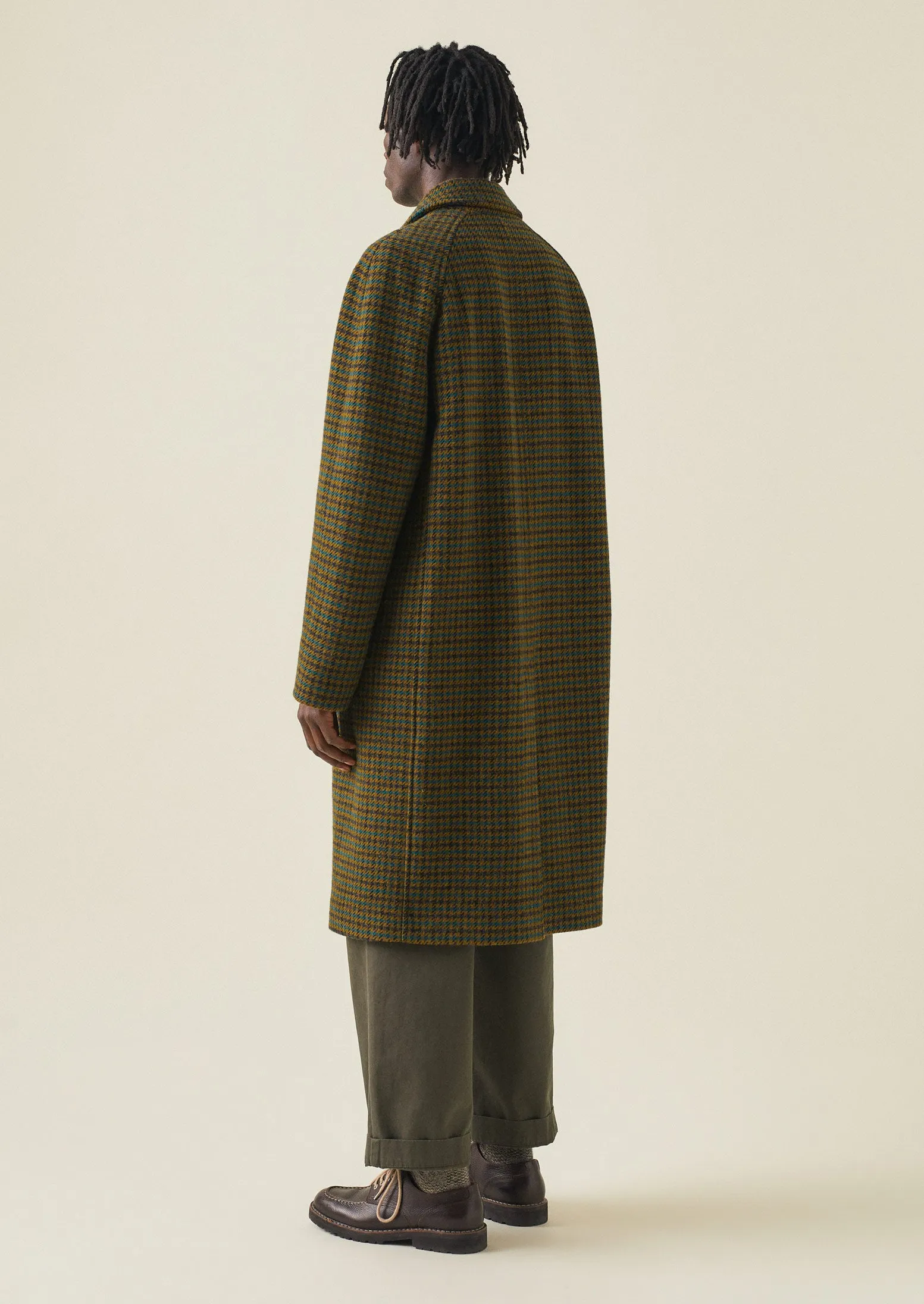 Houndstooth Wool Raglan Coat | Mustard/Multi