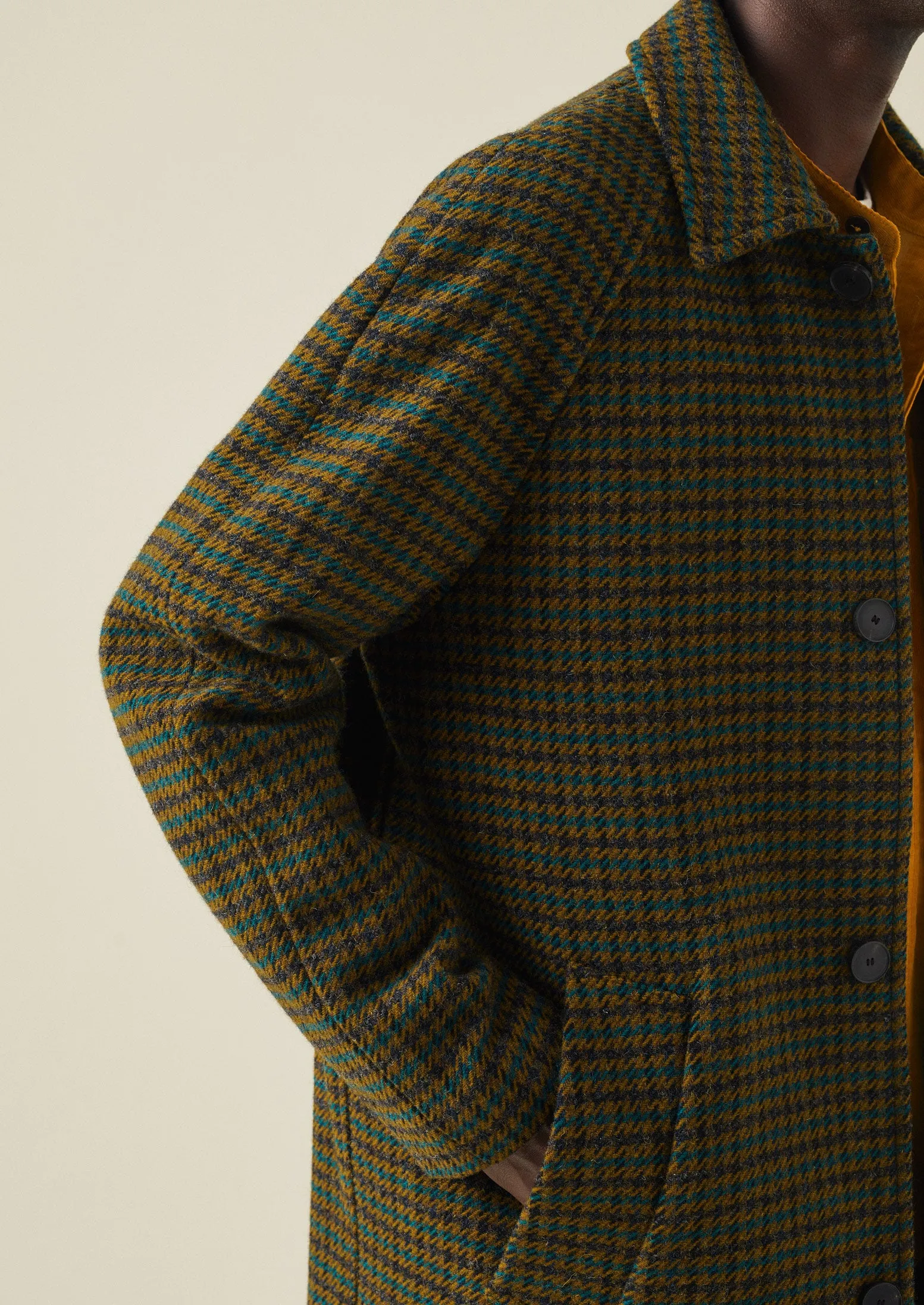 Houndstooth Wool Raglan Coat | Mustard/Multi