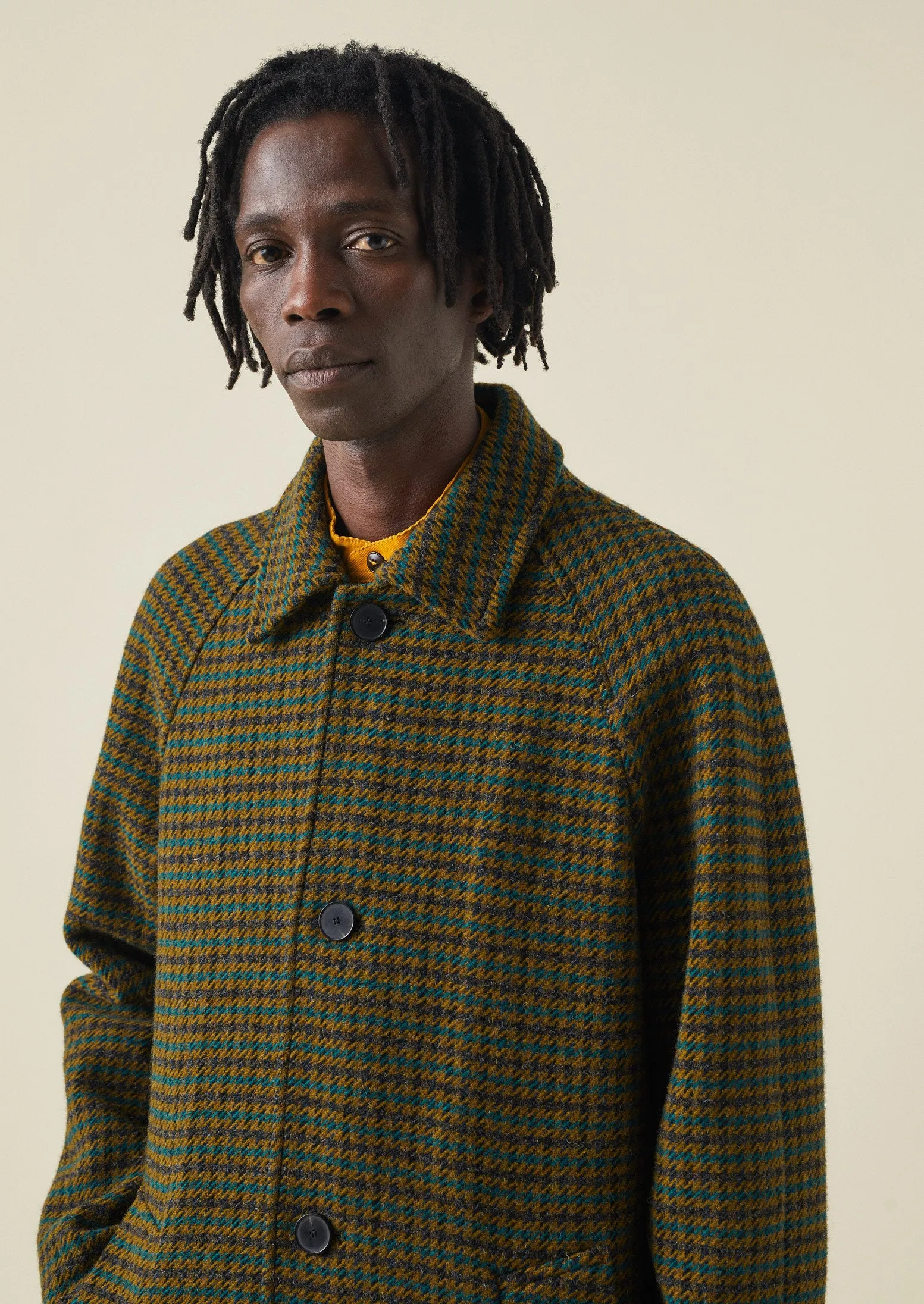 Houndstooth Wool Raglan Coat | Mustard/Multi