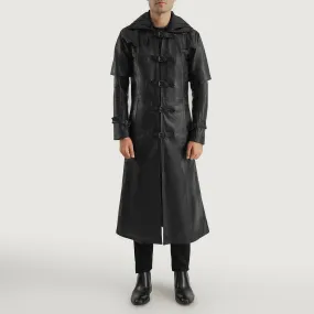 Huntsman Black Hooded Leather Trench Coat