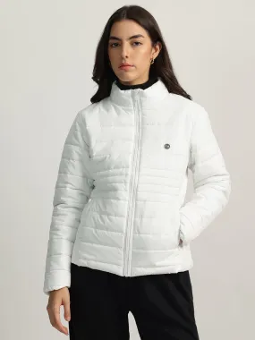 Iconic Women White Solid Stand Collar Full Sleeves Puffer Jacket