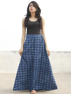 Indigo White Check Hand Block Printed Wrap Around Skirt  - S40F165