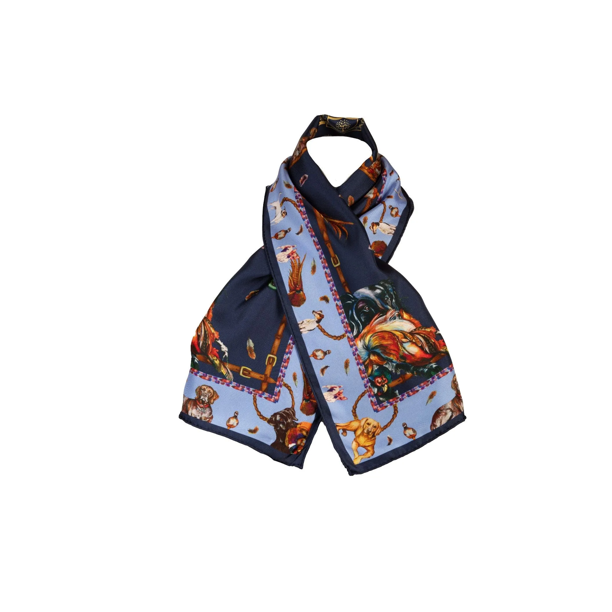 It's a Dog's Life Navy & Cobalt Narrow Silk Scarf