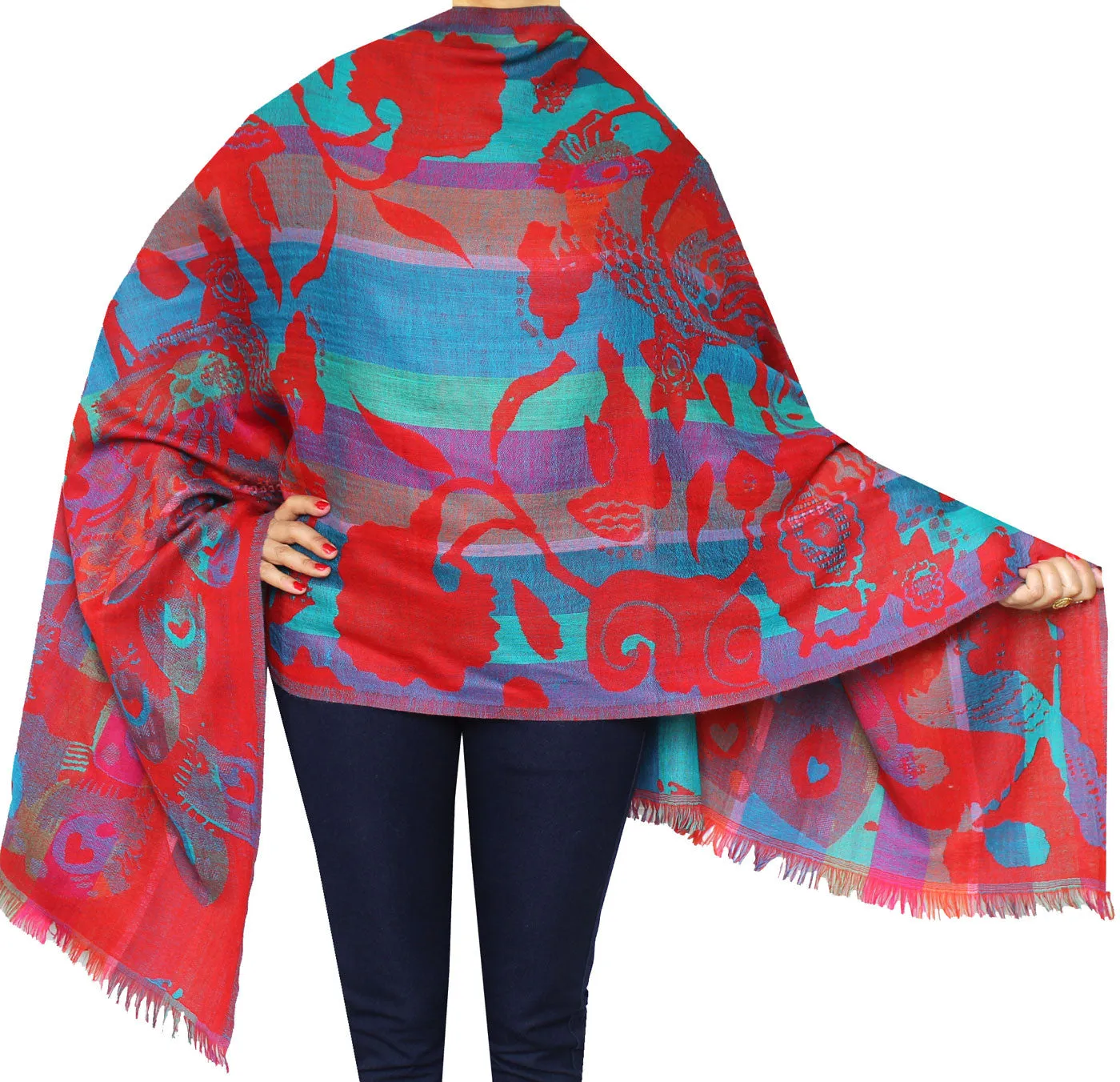 Jamawar Wool Shawl Scarf Womens Wrap India Clothing (76 x 28 inches)