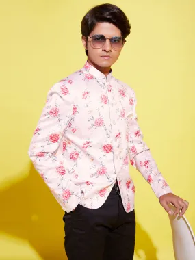 Jashvi Floral Printed Peach Bandhgala Prince Coat Jodhpuri